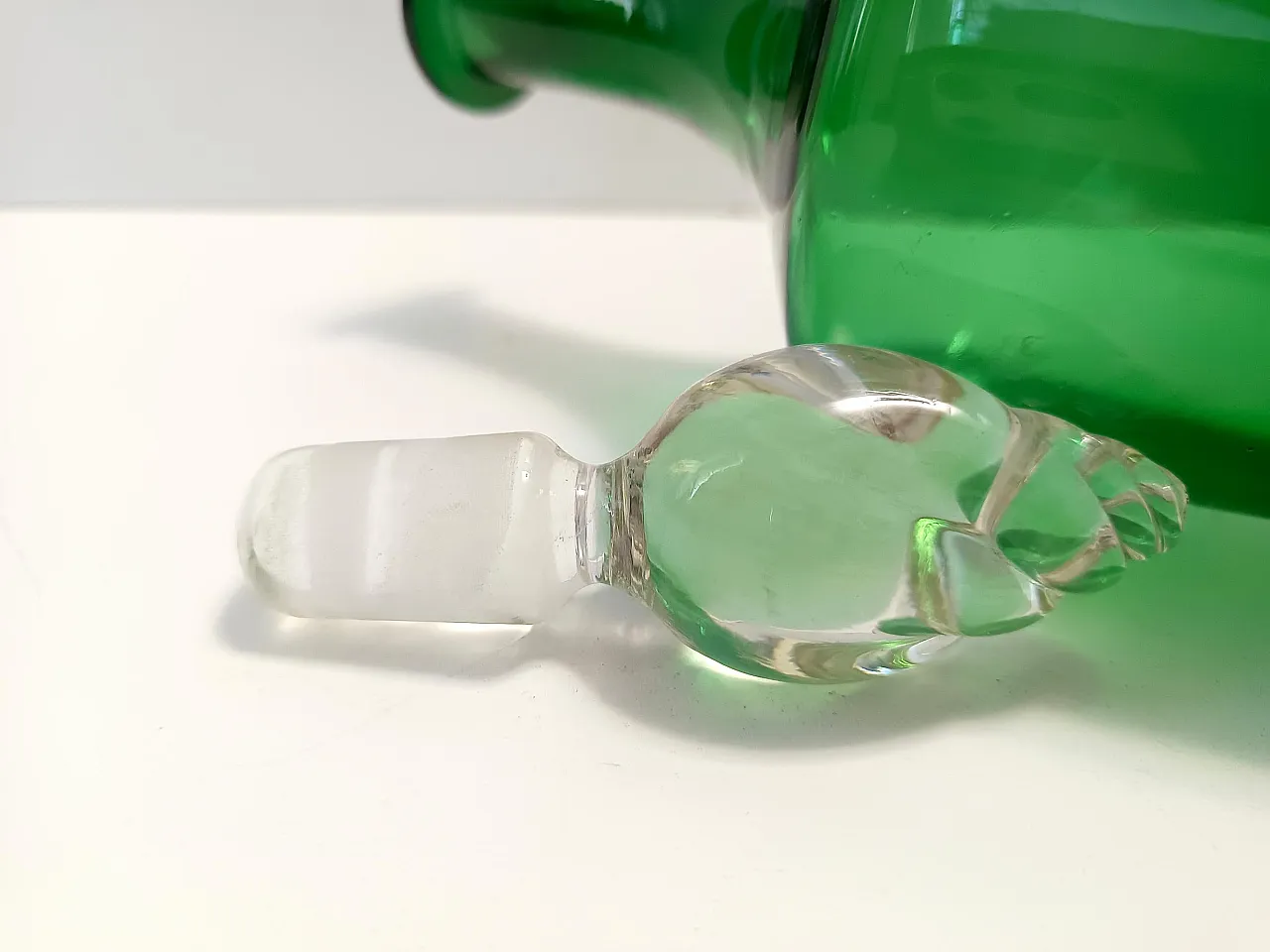 Pair of Green Hand-Blown Glass Wine and Water Pitchers, Empoli, 50s 10