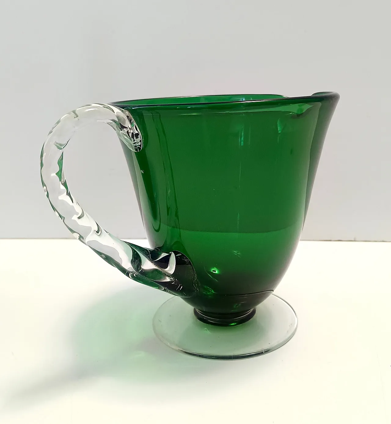 Pair of Green Hand-Blown Glass Wine and Water Pitchers, Empoli, 50s 11