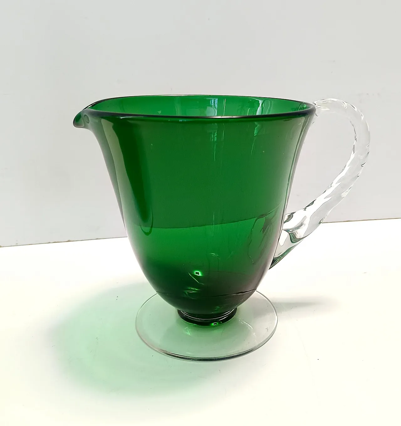 Pair of Green Hand-Blown Glass Wine and Water Pitchers, Empoli, 50s 12