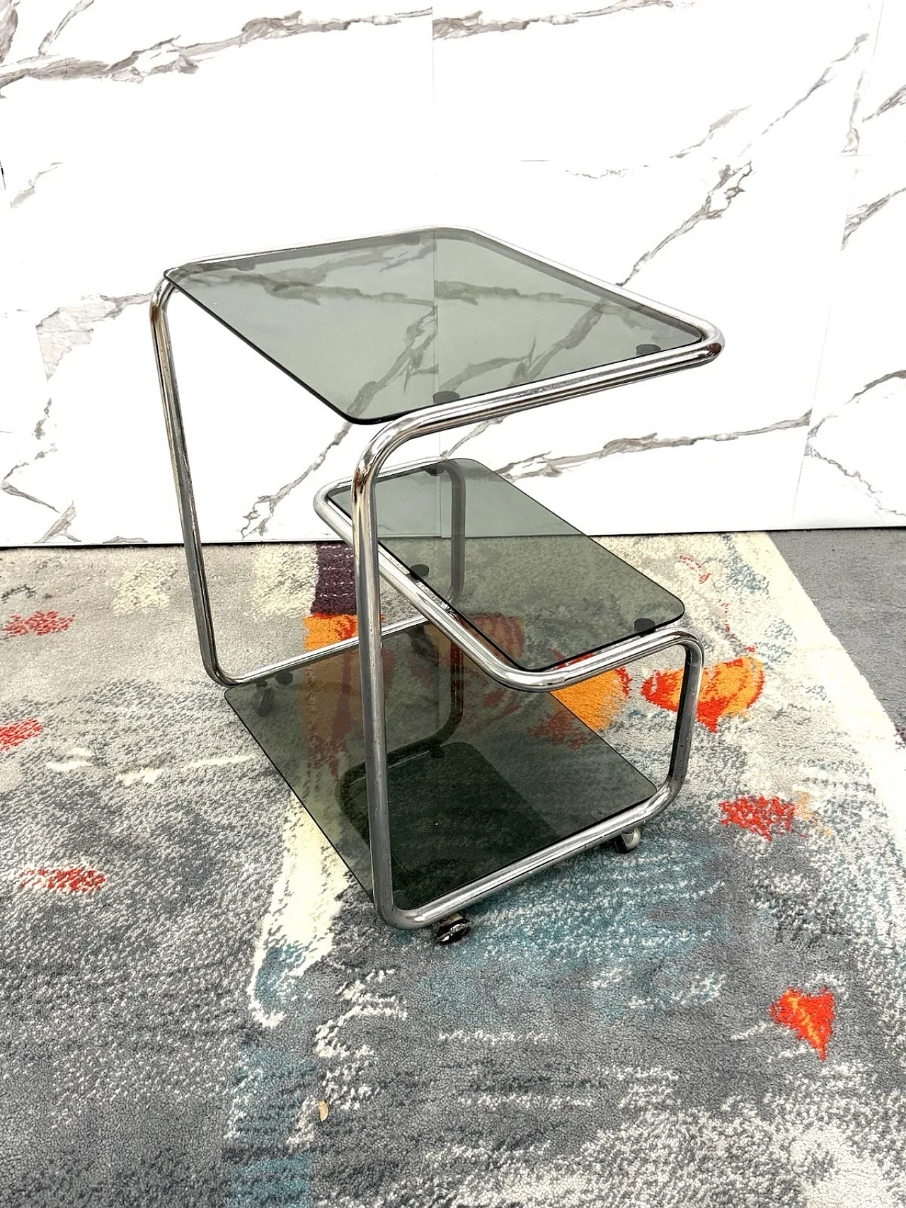 Three-shelf steel food cart, 1970s 3