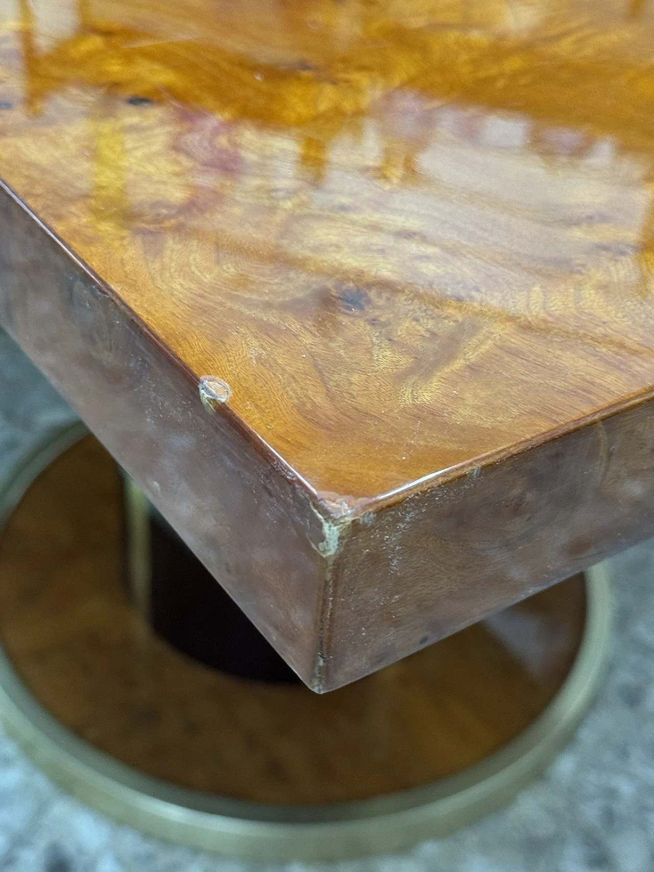 Dining table in gold-plated metal and burl wood, 1970s 11
