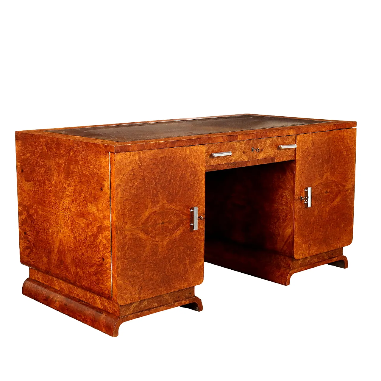 Decò Desk in walnut burl veneer metal, 1930s 1