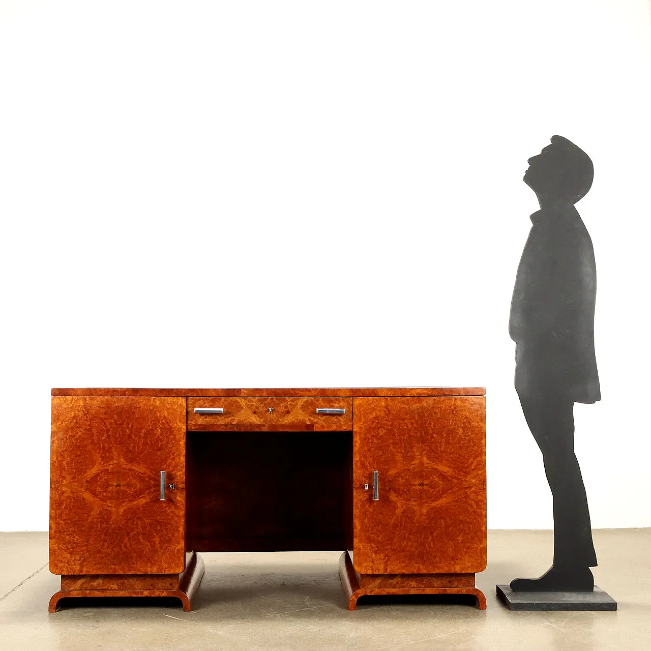 Decò Desk in walnut burl veneer metal, 1930s 2