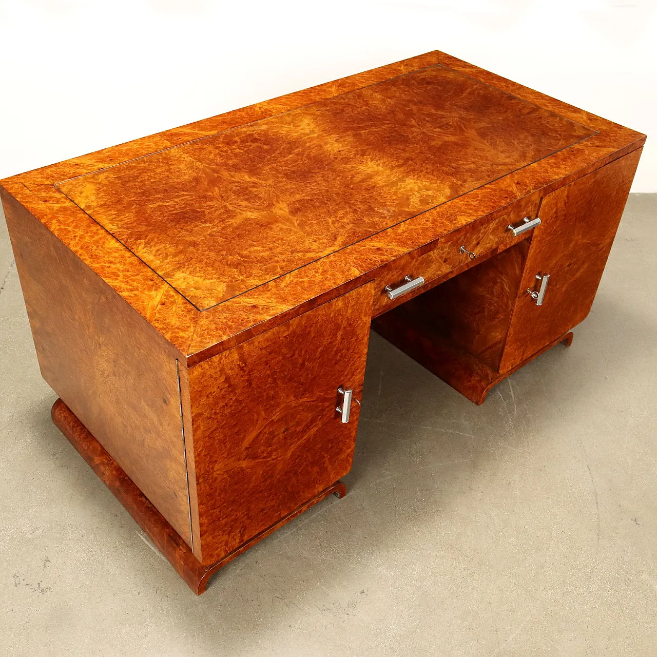 Decò Desk in walnut burl veneer metal, 1930s 3