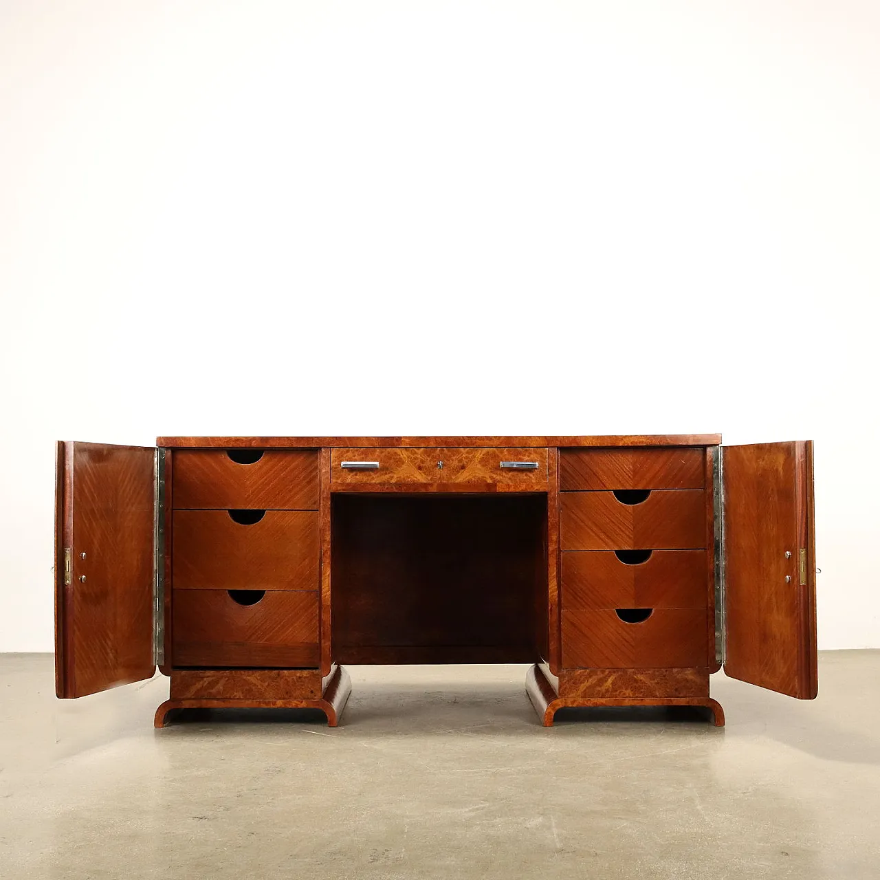 Decò Desk in walnut burl veneer metal, 1930s 6