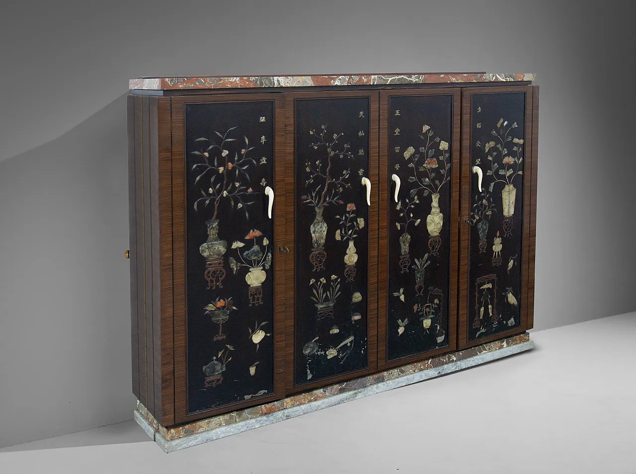 Mobile bar in stile Art Déco cinese con marmi, anni '30 1