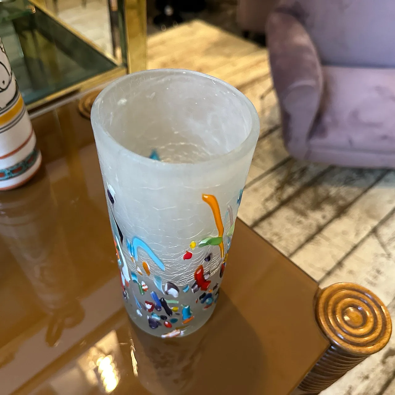 Cylindrical Murano glass vase in Millefiori style, 1980s 3