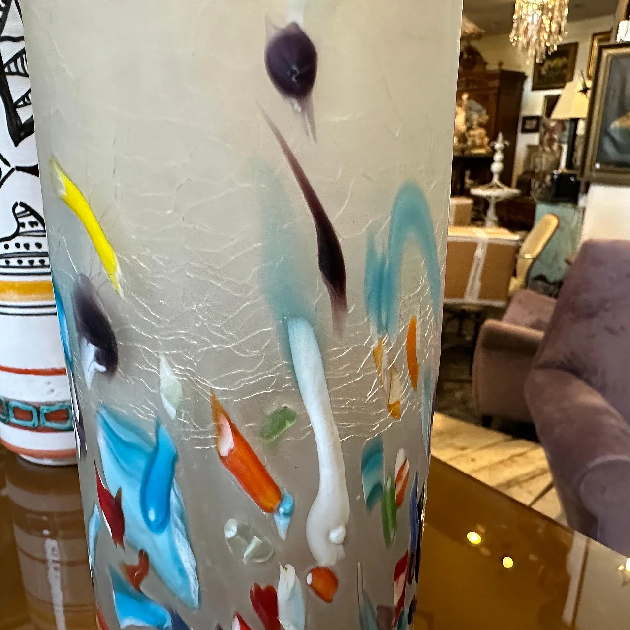 Cylindrical Murano glass vase in Millefiori style, 1980s 9