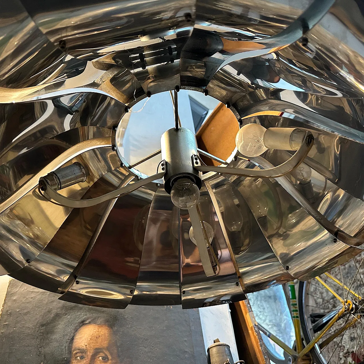 Lampadario in acciaio attribuito a Reggiani, anni '60 7