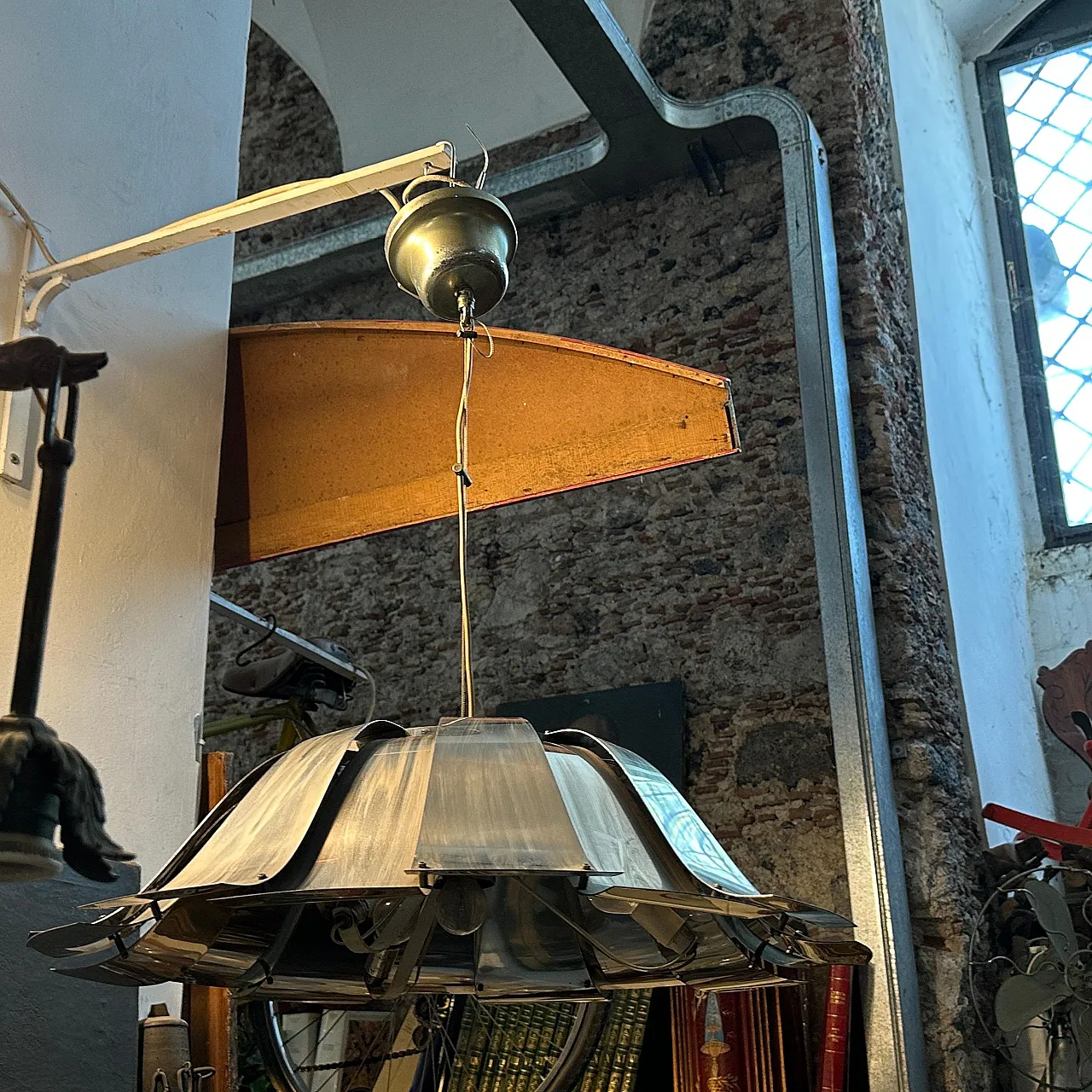 Lampadario in acciaio attribuito a Reggiani, anni '60 8