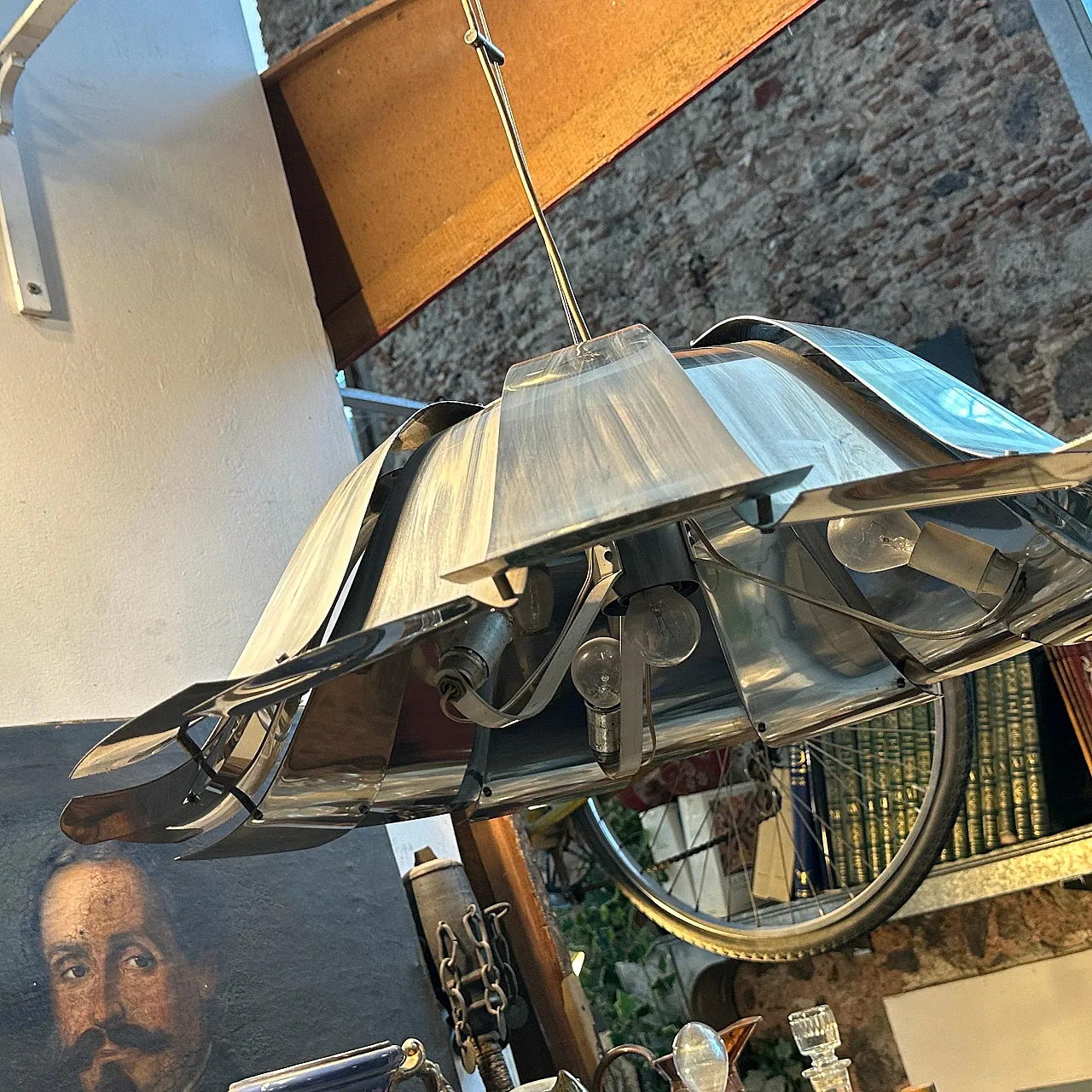 Lampadario in acciaio attribuito a Reggiani, anni '60 9