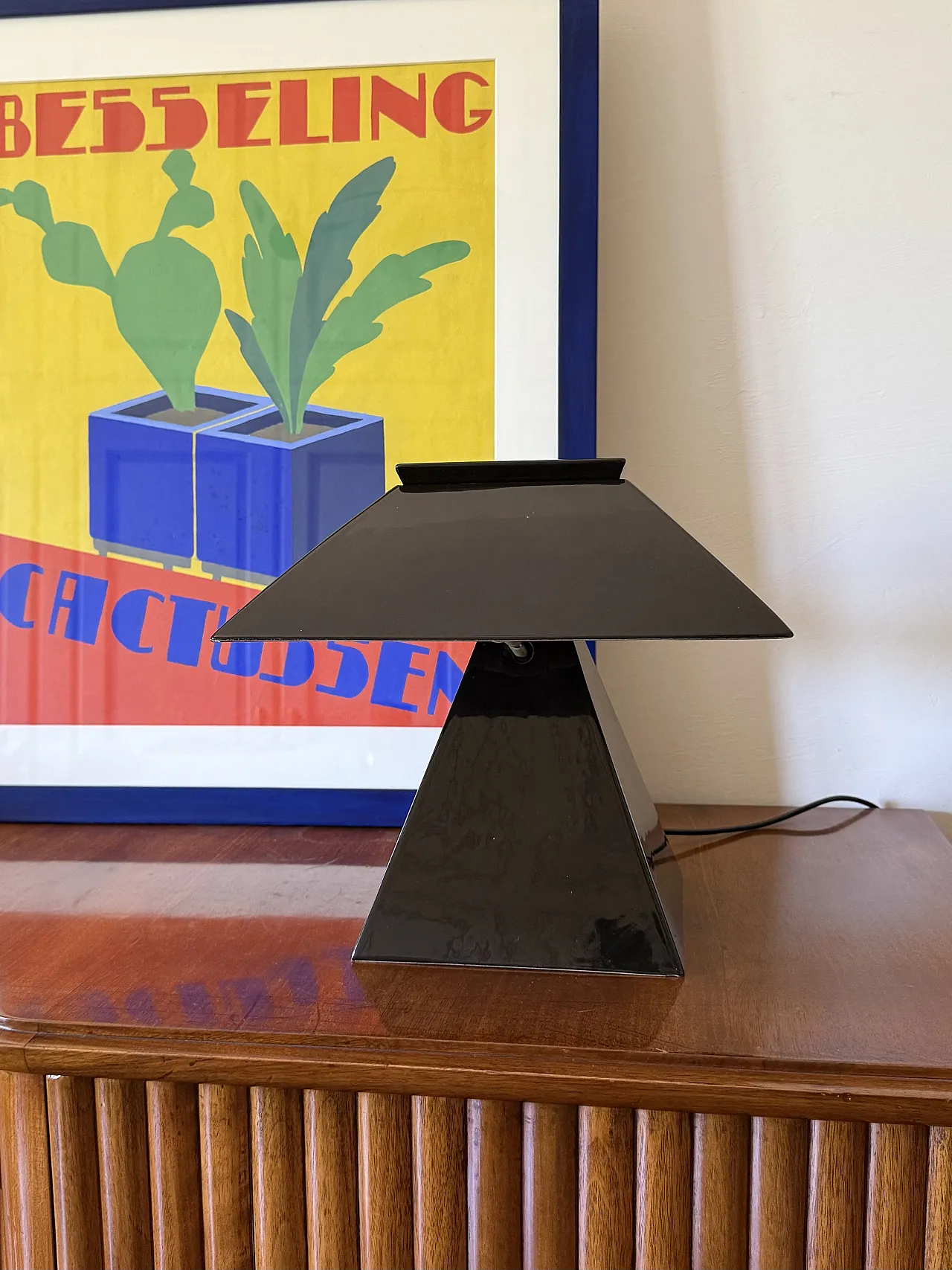 SPACE AGE black ceramic table lamp, Italy 70s 2