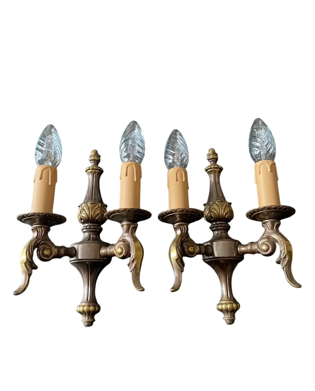 Pair of wall sconces in bronze and brass, 1950s 9