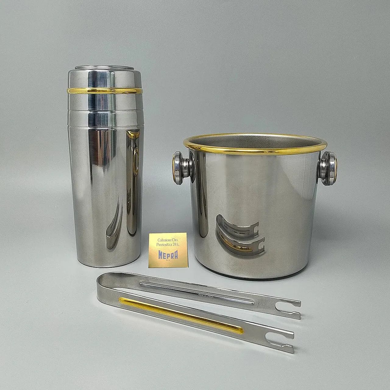 Gold and steel cocktail shaker with bucket, 1970s 1