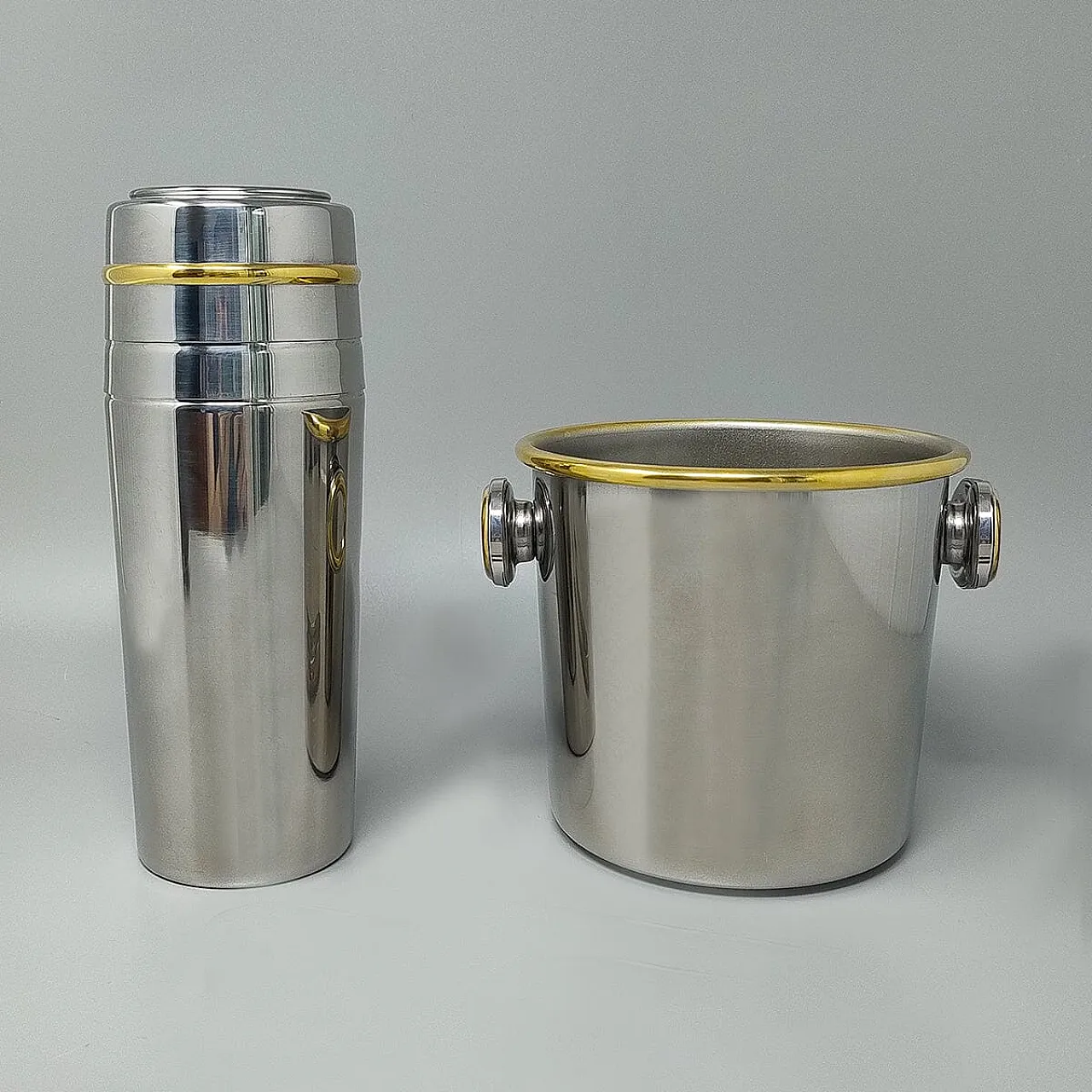 Gold and steel cocktail shaker with bucket, 1970s 2