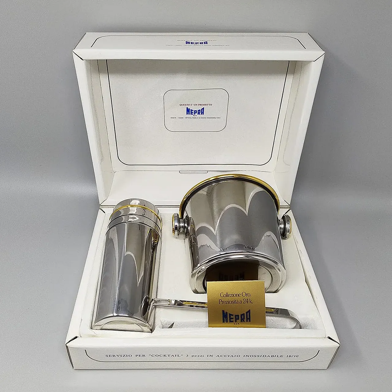 Gold and steel cocktail shaker with bucket, 1970s 10