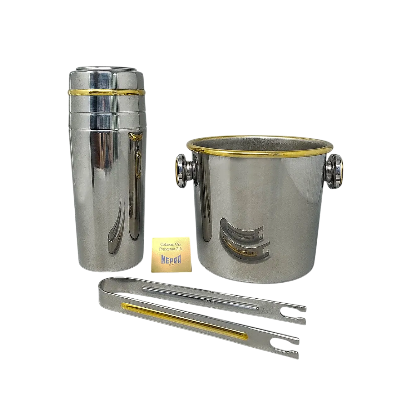 Gold and steel cocktail shaker with bucket, 1970s 12