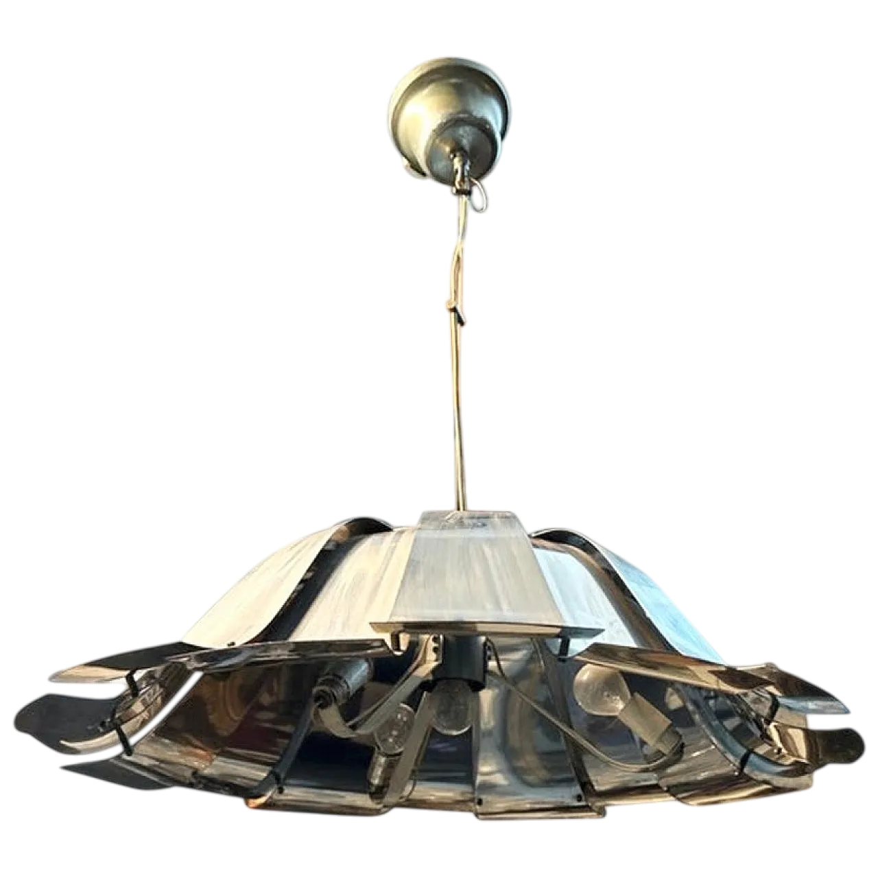 Lampadario in acciaio attribuito a Reggiani, anni '60 11