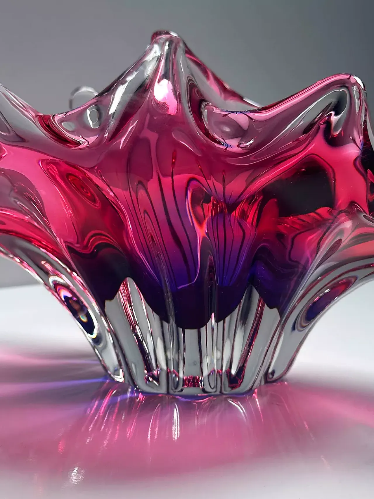 Bohemian Glass Basket Bowl 1960s 1