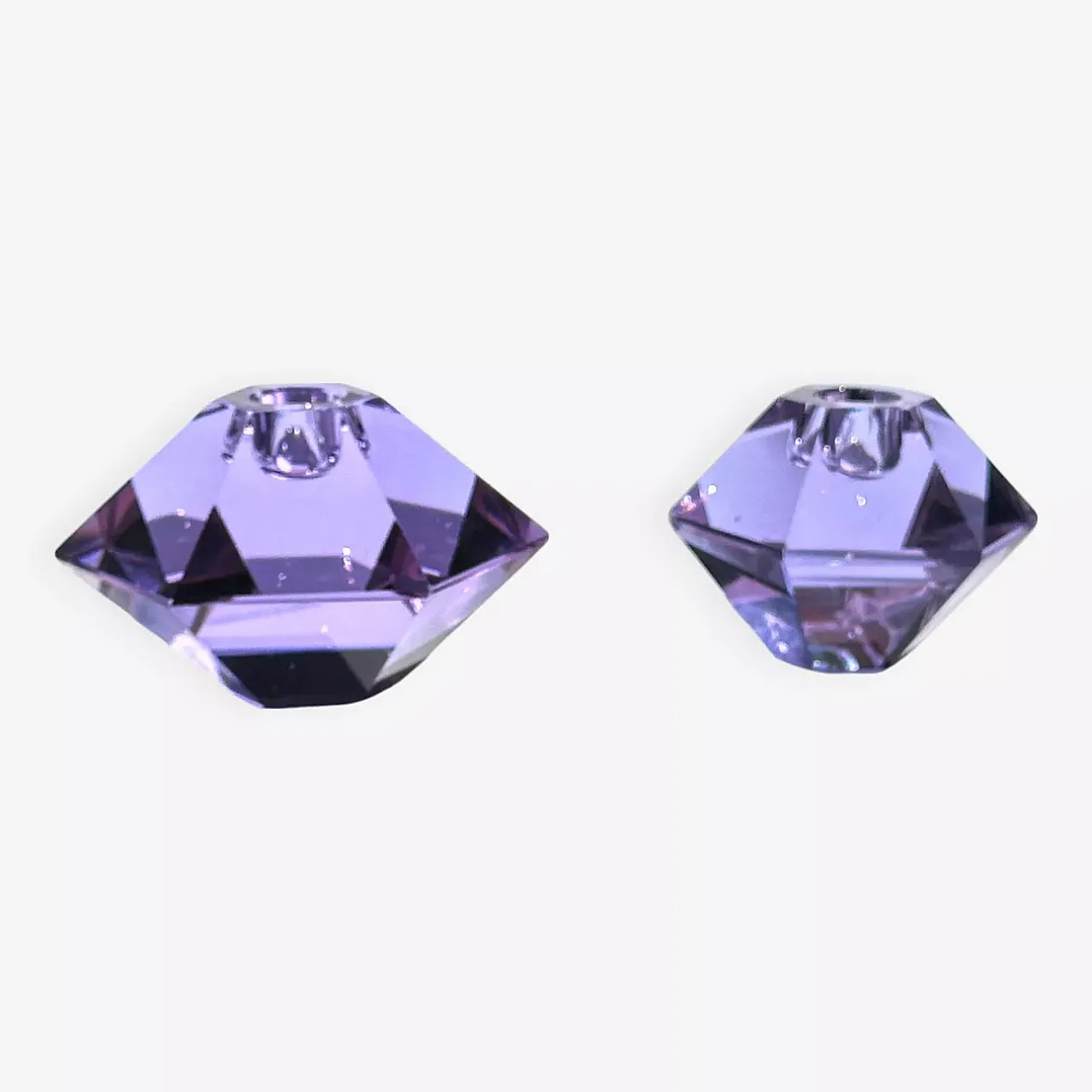 Pair of Alexandrite glass candle holder diamond prism, 80s 6