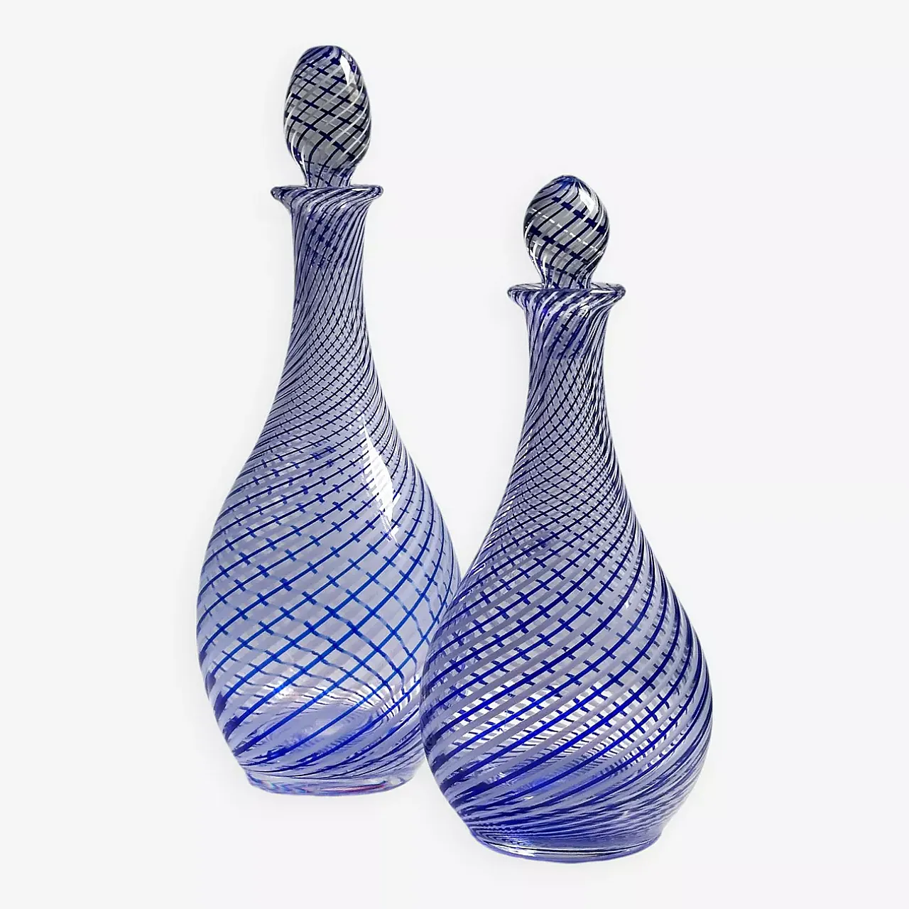 Coppia di bottiglie di vetro di cristallo di Pasabahce, anni '60 6