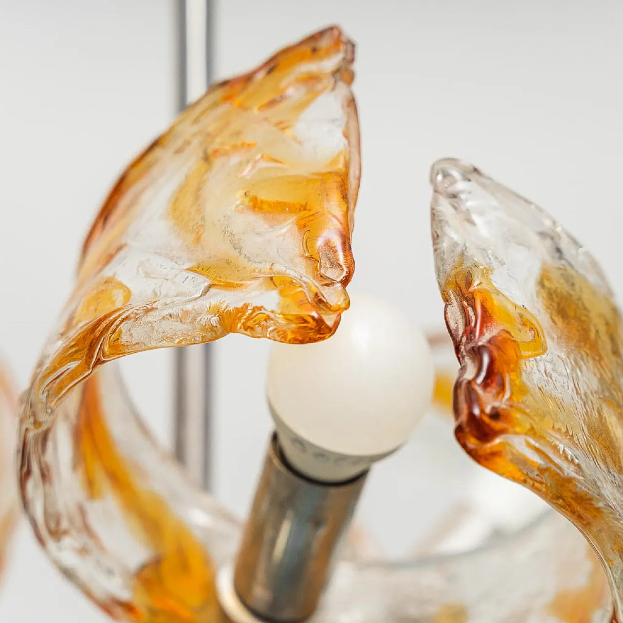 Lampadario Mazzega a 9 luci in metallo cromato e vetro anni 70 9