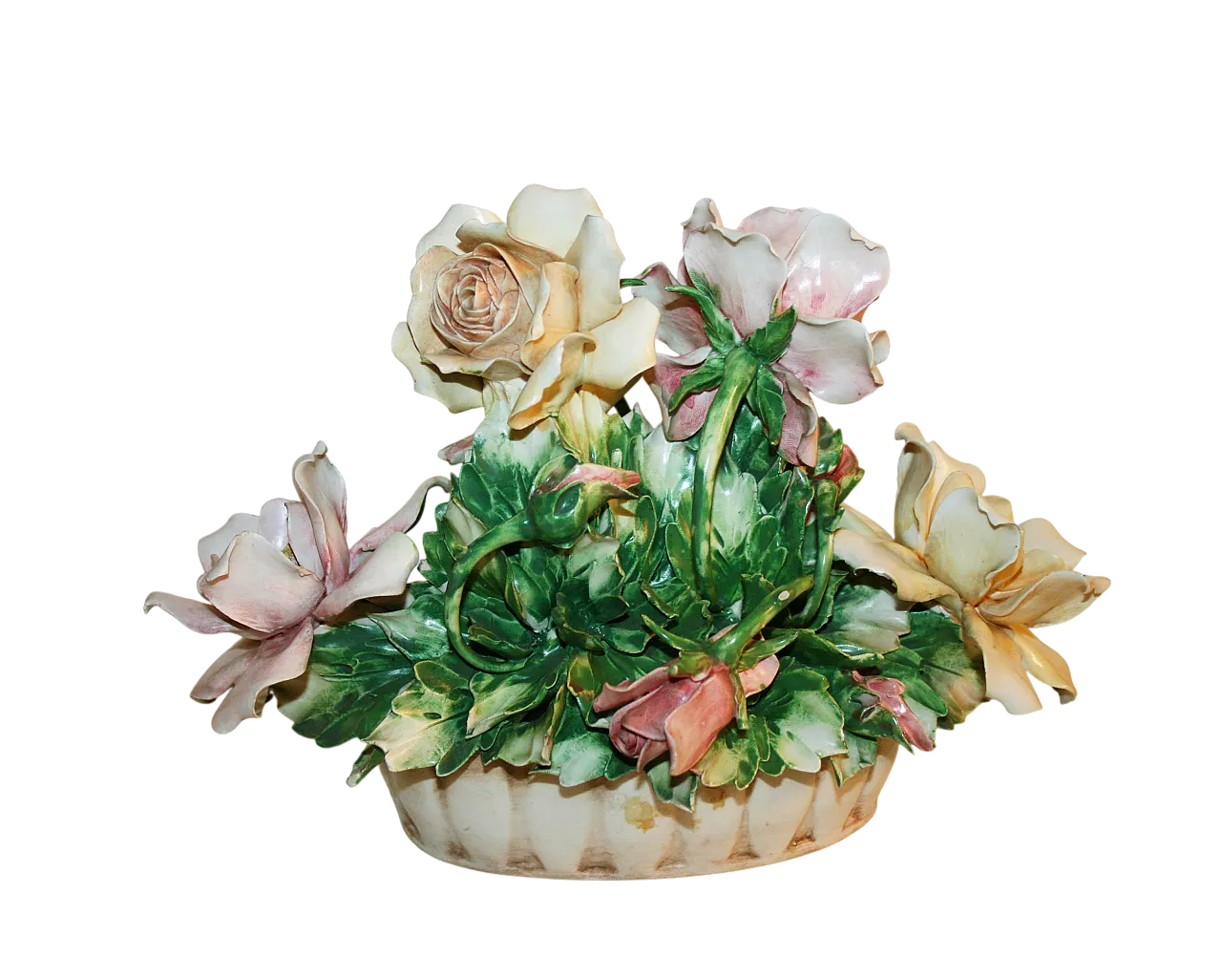 Centrotavola ovale Capodimonte con Rose, Visconti Mollica, anni '60 13