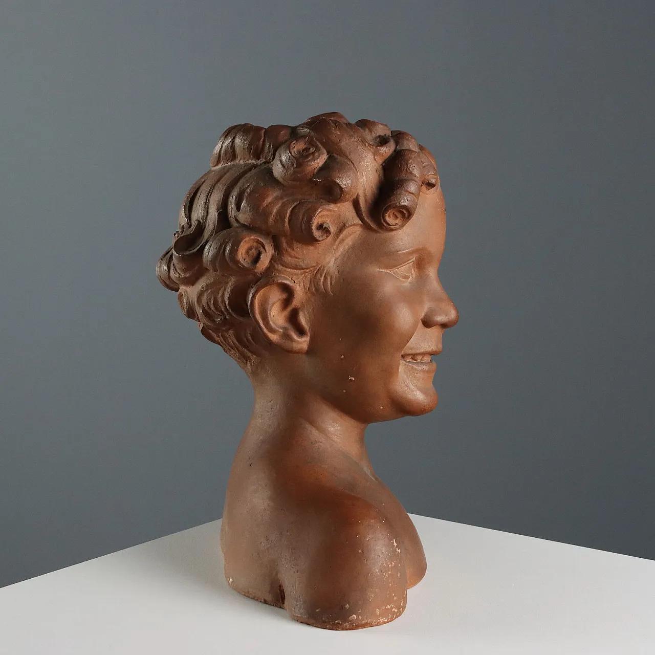 Bust of boy in yerracotta by A. Menchi Art, 20th century 4