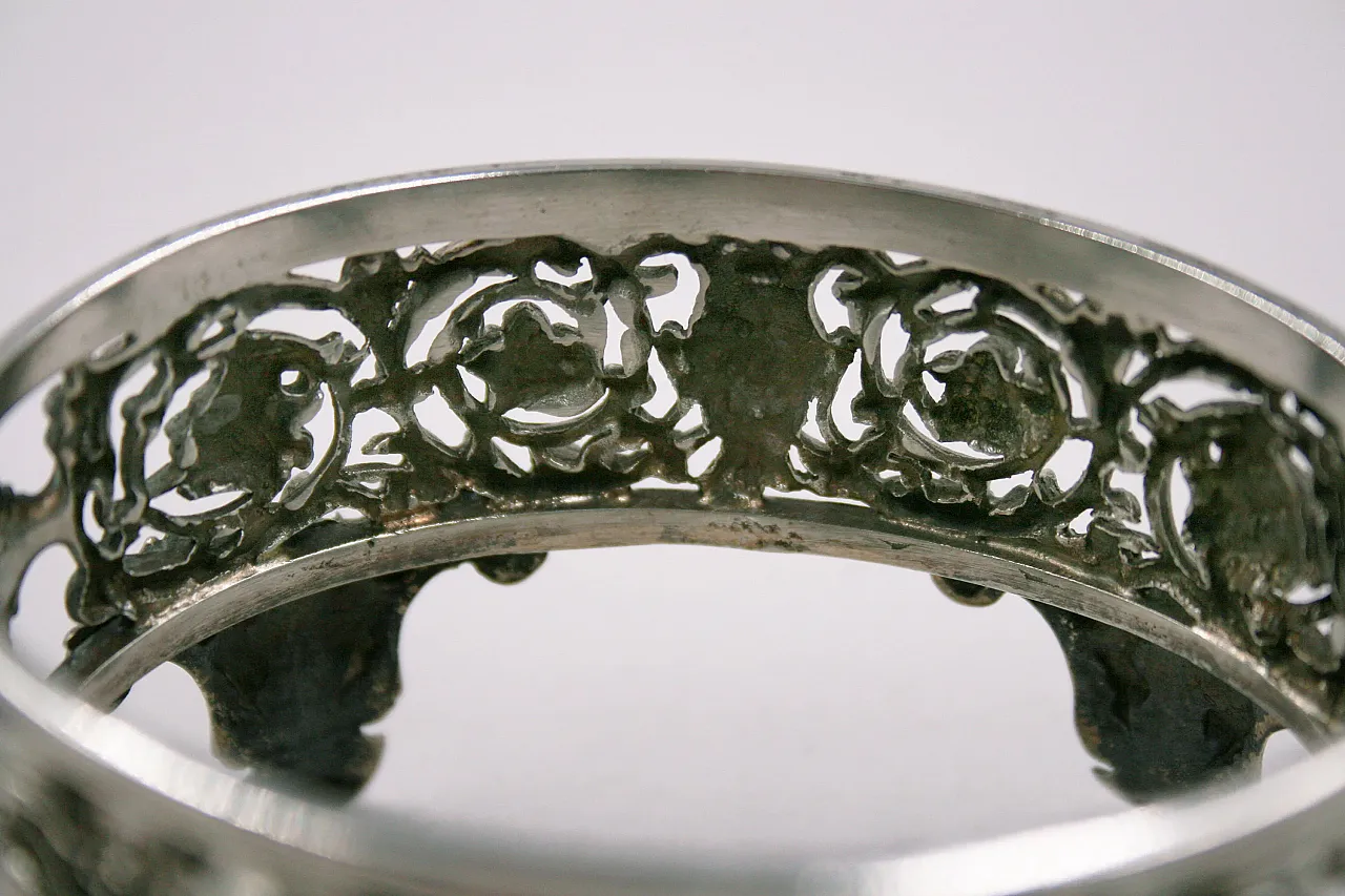 Saliera placcata in argento con inserto in vetro blu cobalto, '800 2