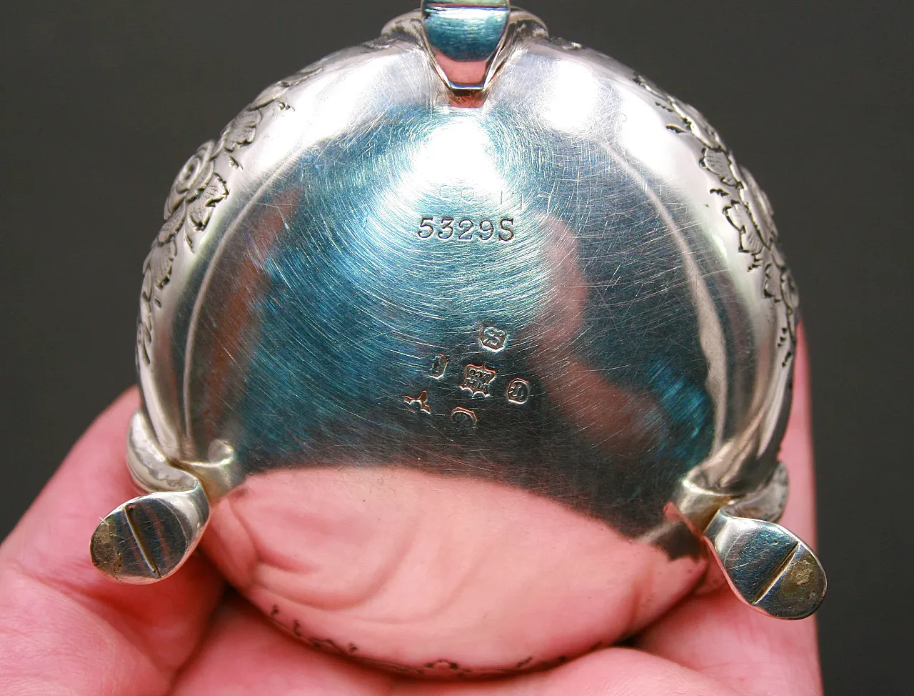 Saliera placcata in argento con inserto in vetro blu cobalto, '800 2