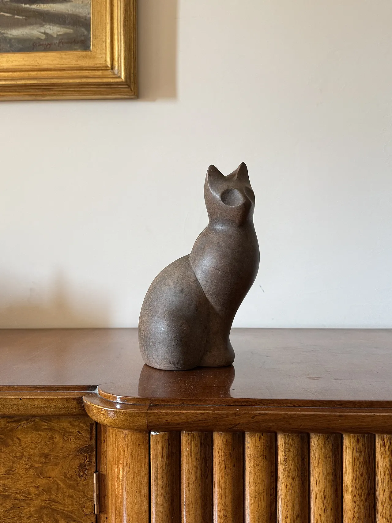 Scultura cubista di Christian Pradier gatto in ceramica, 1980 2