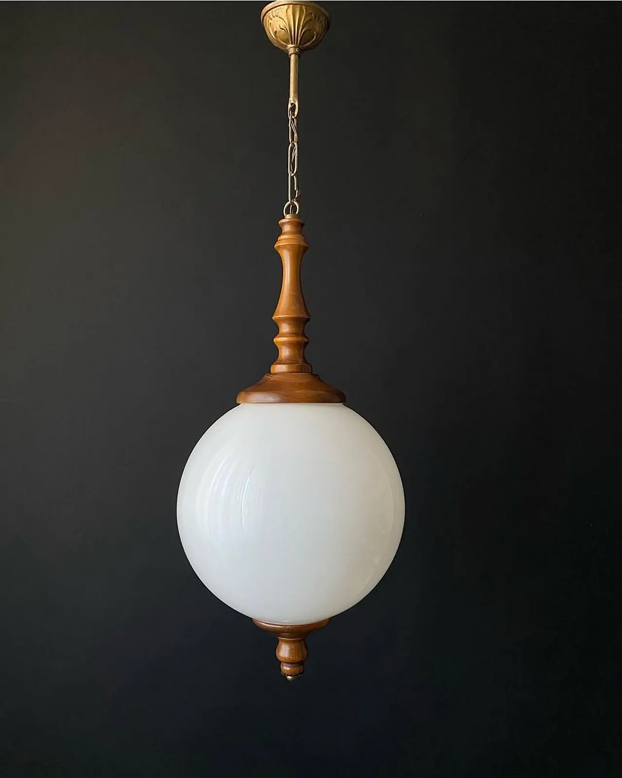 Chandelier in wood and frosted glass, 1960s 2