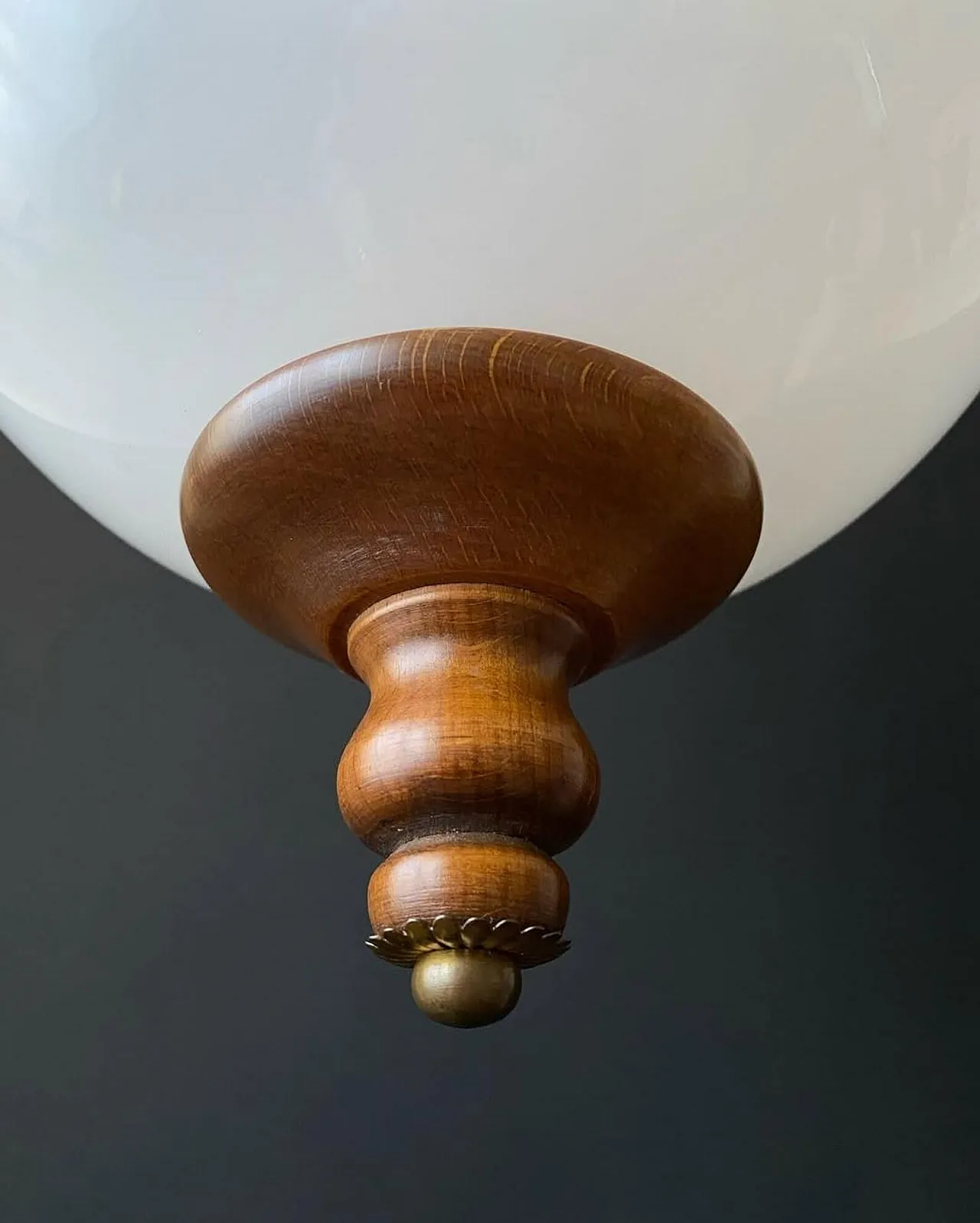 Chandelier in wood and frosted glass, 1960s 4