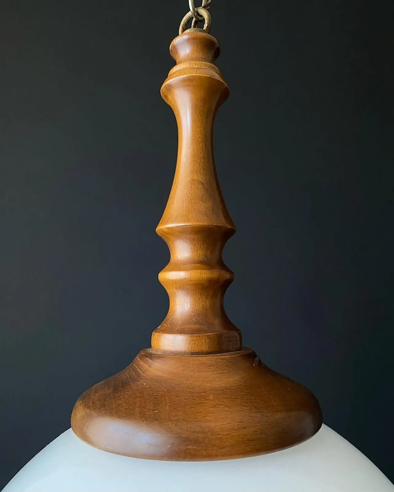 Chandelier in wood and frosted glass, 1960s 5