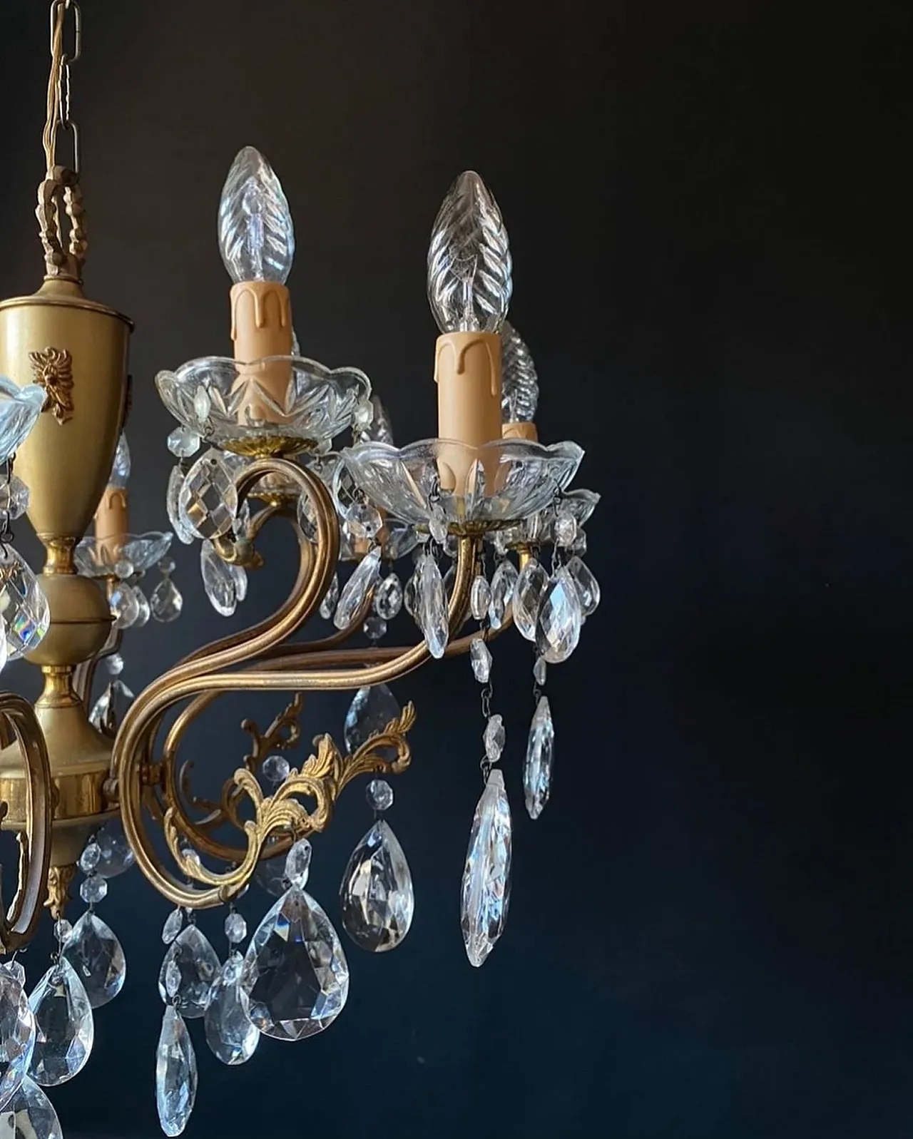 Metal and glass chandelier with 8 arms and 12 lights, 1950s 6