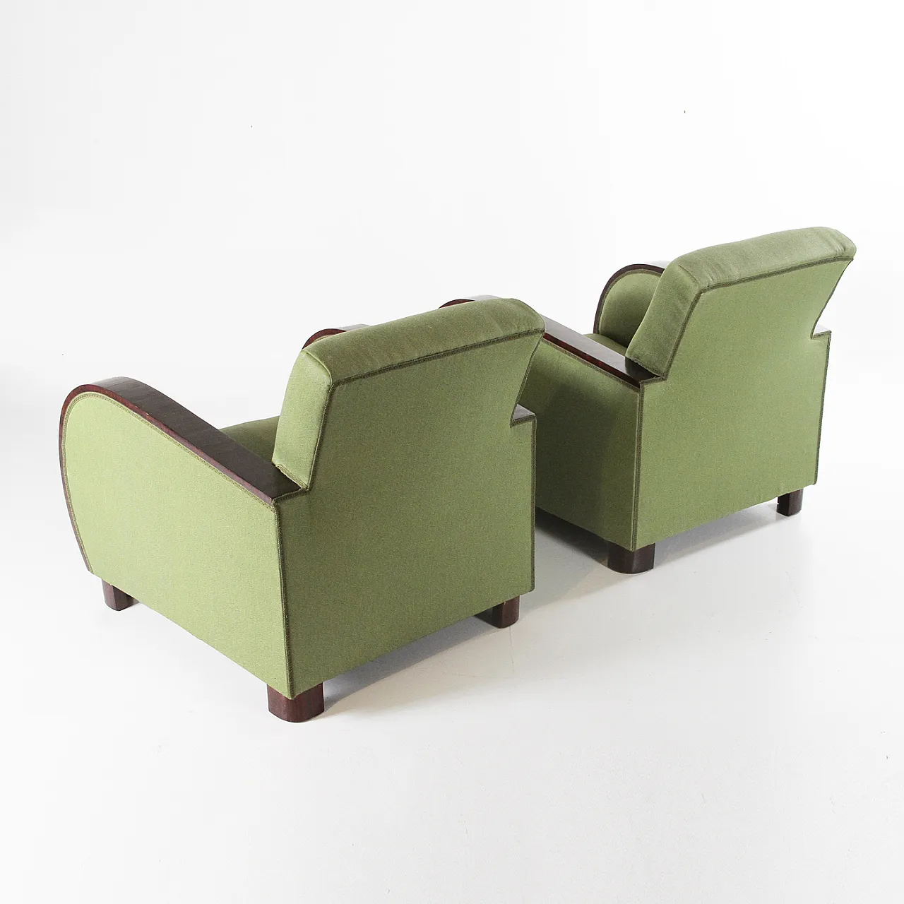 Coppia di poltrone Art Deco in tessuto verde, anni '30 8