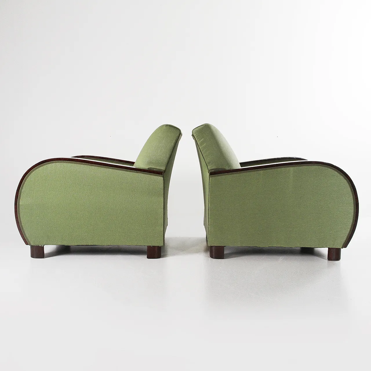 Coppia di poltrone Art Deco in tessuto verde, anni '30 9