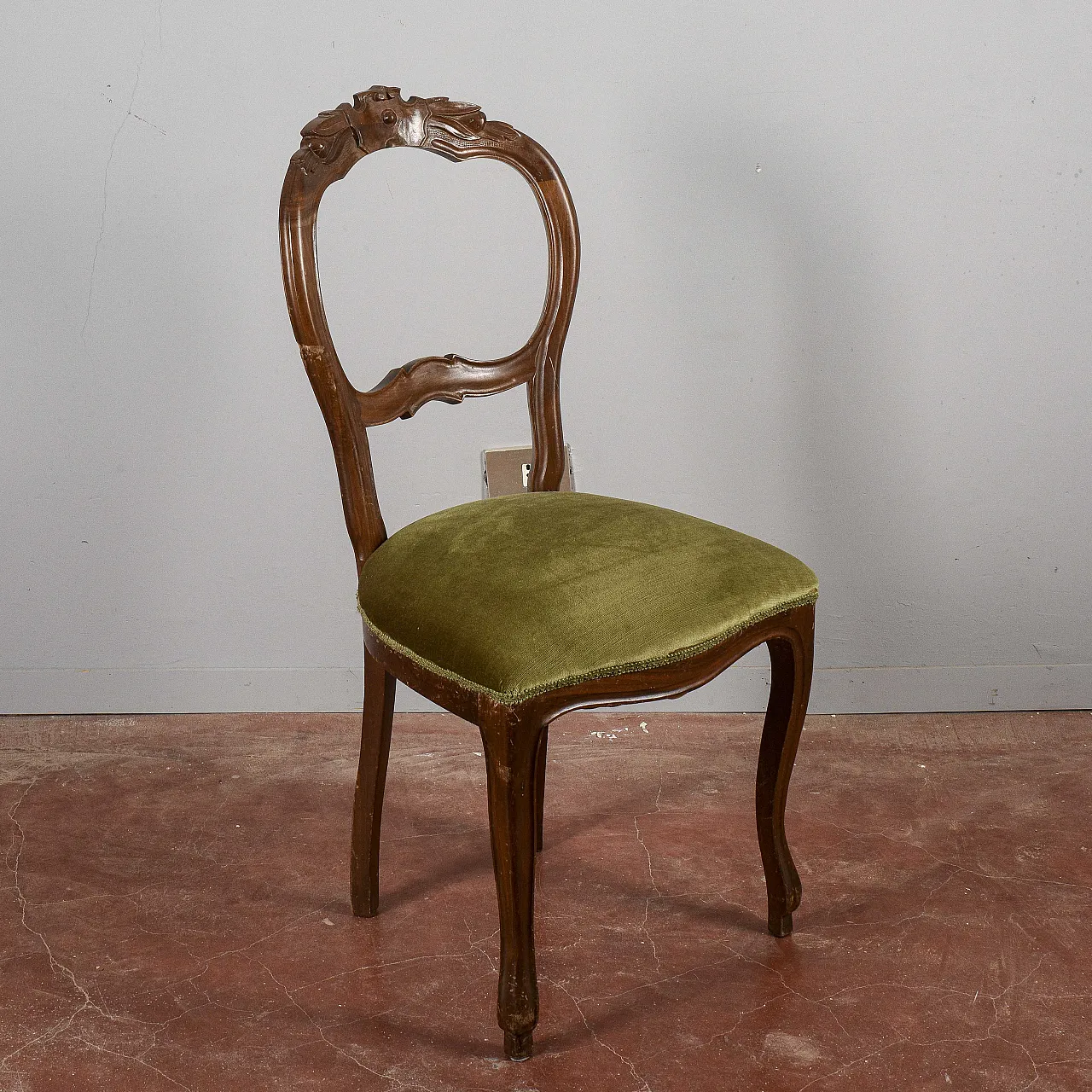 Chair in wood and velvet, 20th century 2