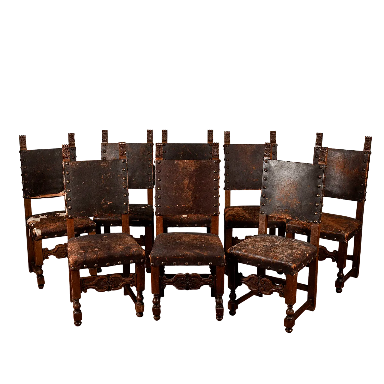 8 Renaissance-style spindle chairs with backrests, early 20th century 9