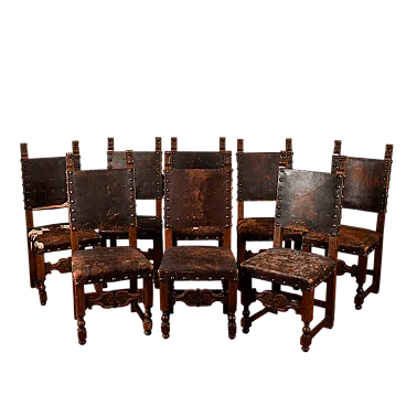 8 Renaissance-style spindle chairs with backrests, early 20th century