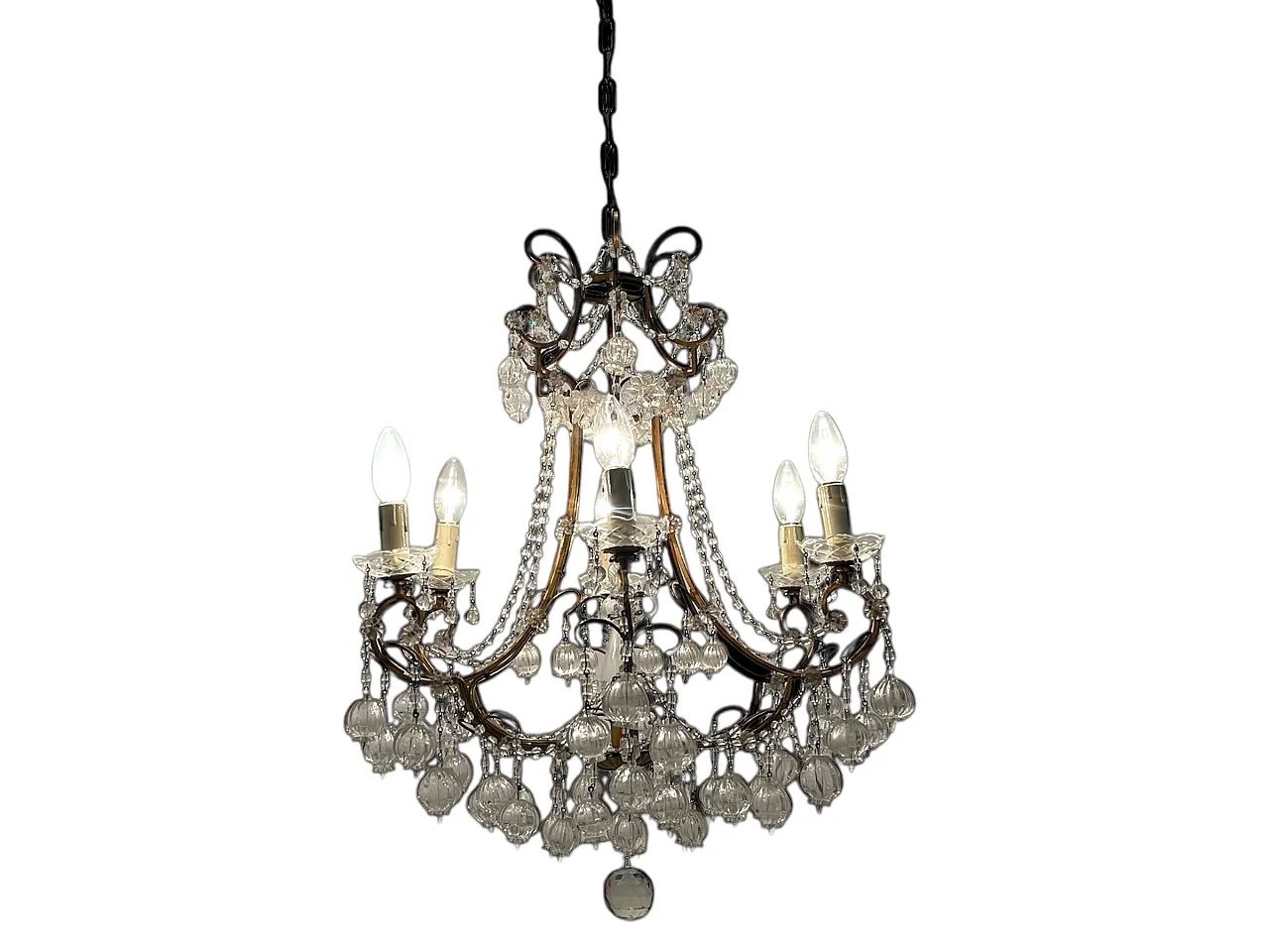 Lampadario in vetro di Murano dorato fiorentino, anni '50 1