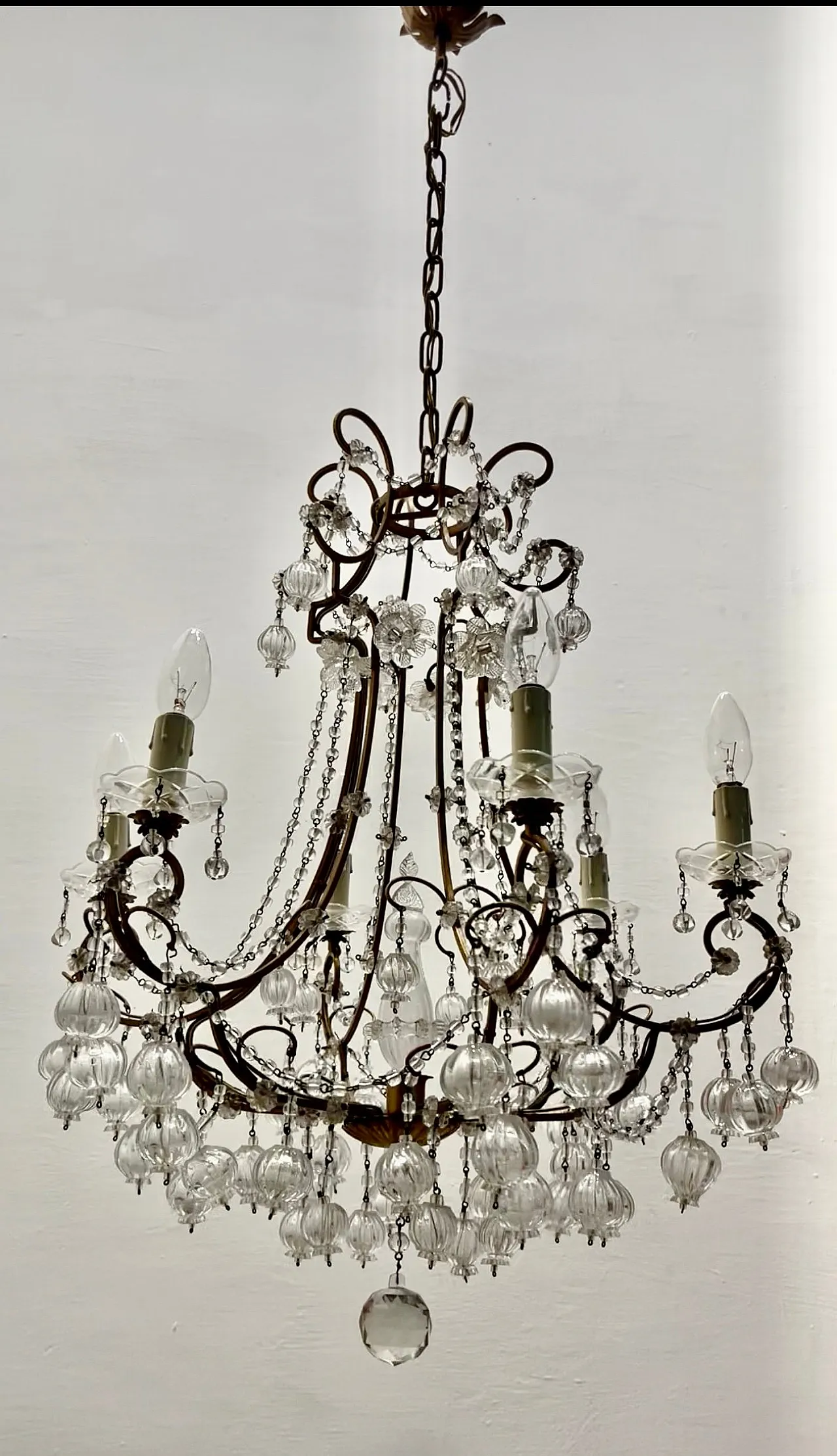 Lampadario in vetro di Murano dorato fiorentino, anni '50 2