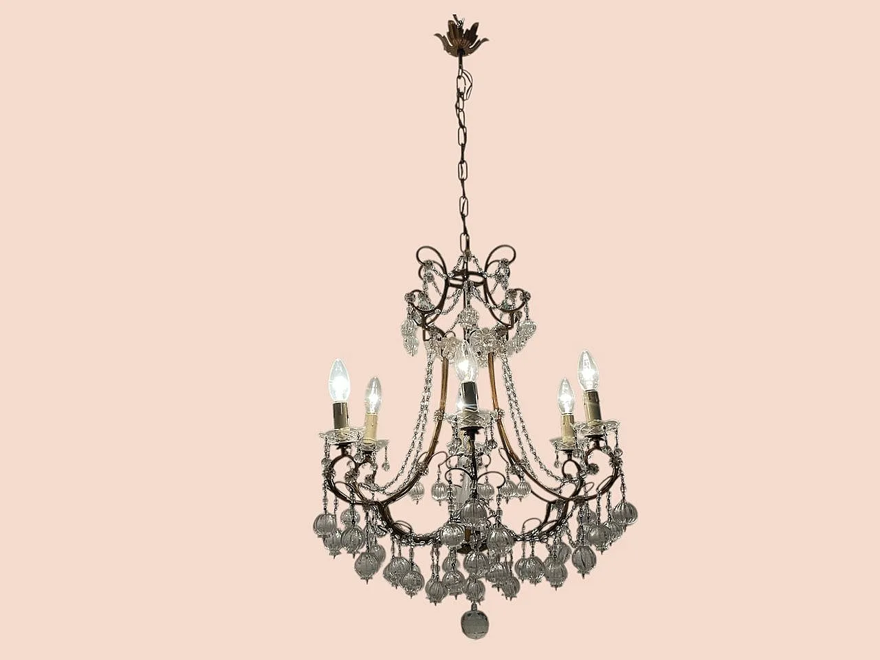 Lampadario in vetro di Murano dorato fiorentino, anni '50 3