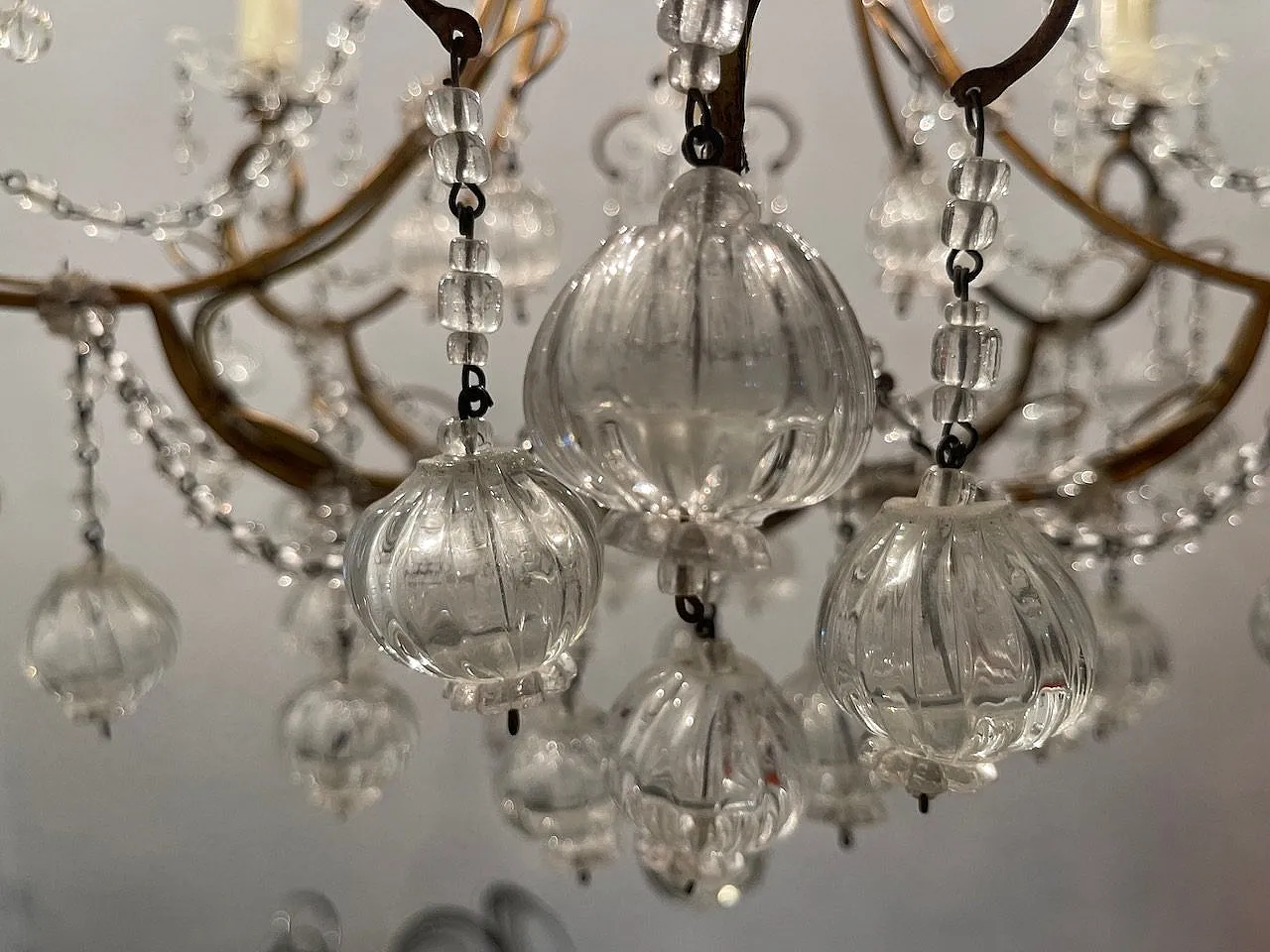Lampadario in vetro di Murano dorato fiorentino, anni '50 8