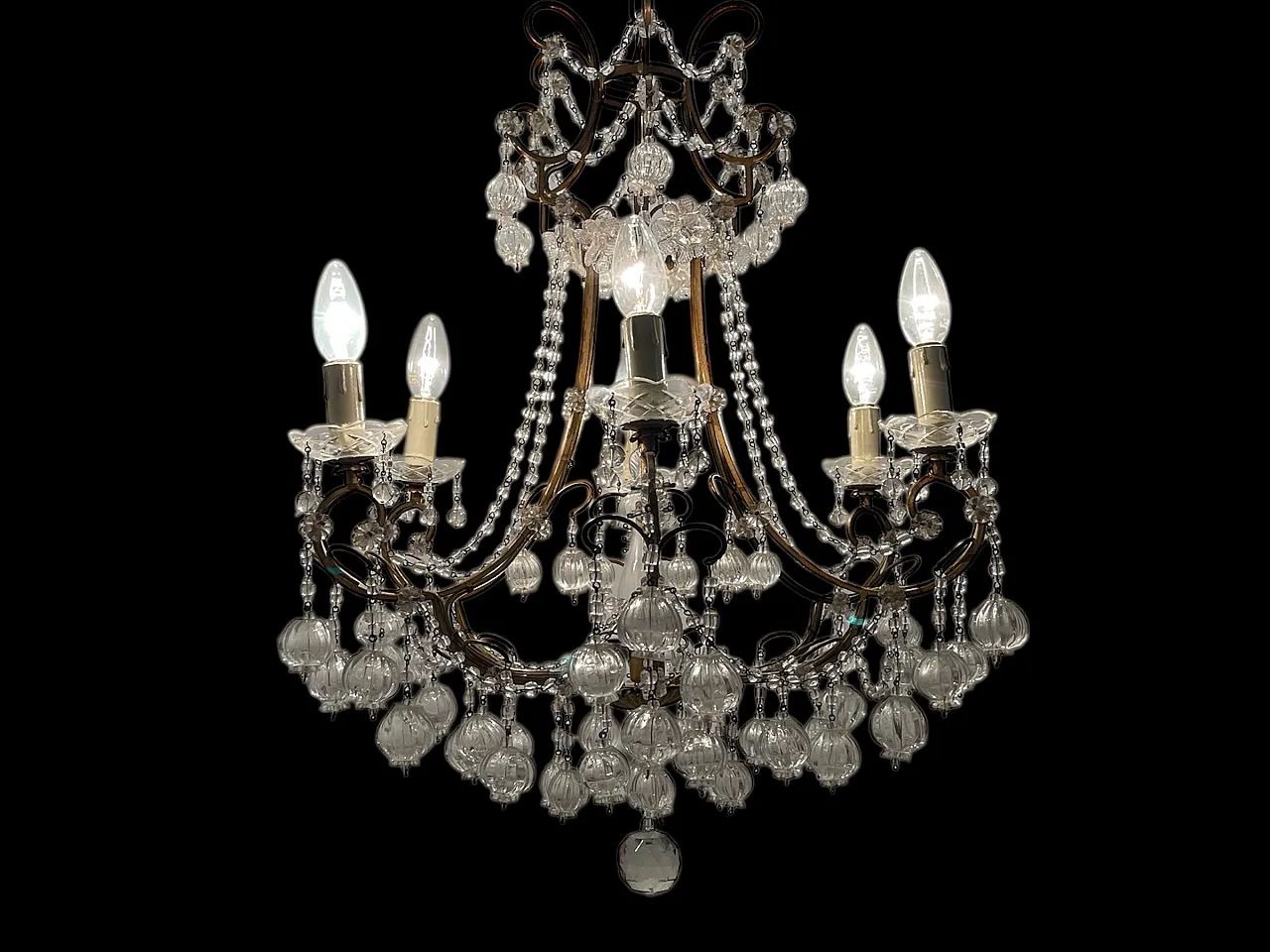 Lampadario in vetro di Murano dorato fiorentino, anni '50 10