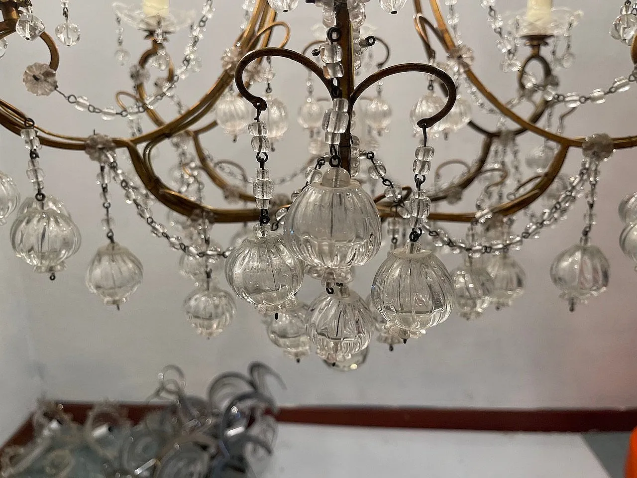 Lampadario in vetro di Murano dorato fiorentino, anni '50 12