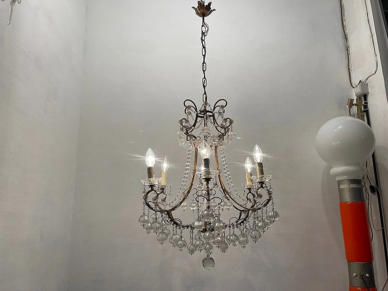 Lampadario in vetro di Murano dorato fiorentino, anni '50 13