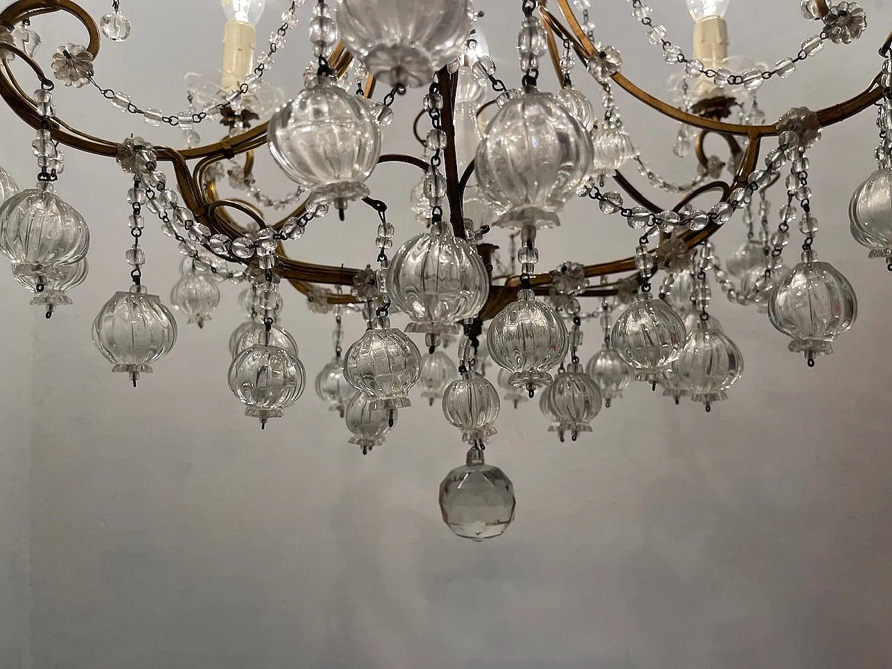 Lampadario in vetro di Murano dorato fiorentino, anni '50 14