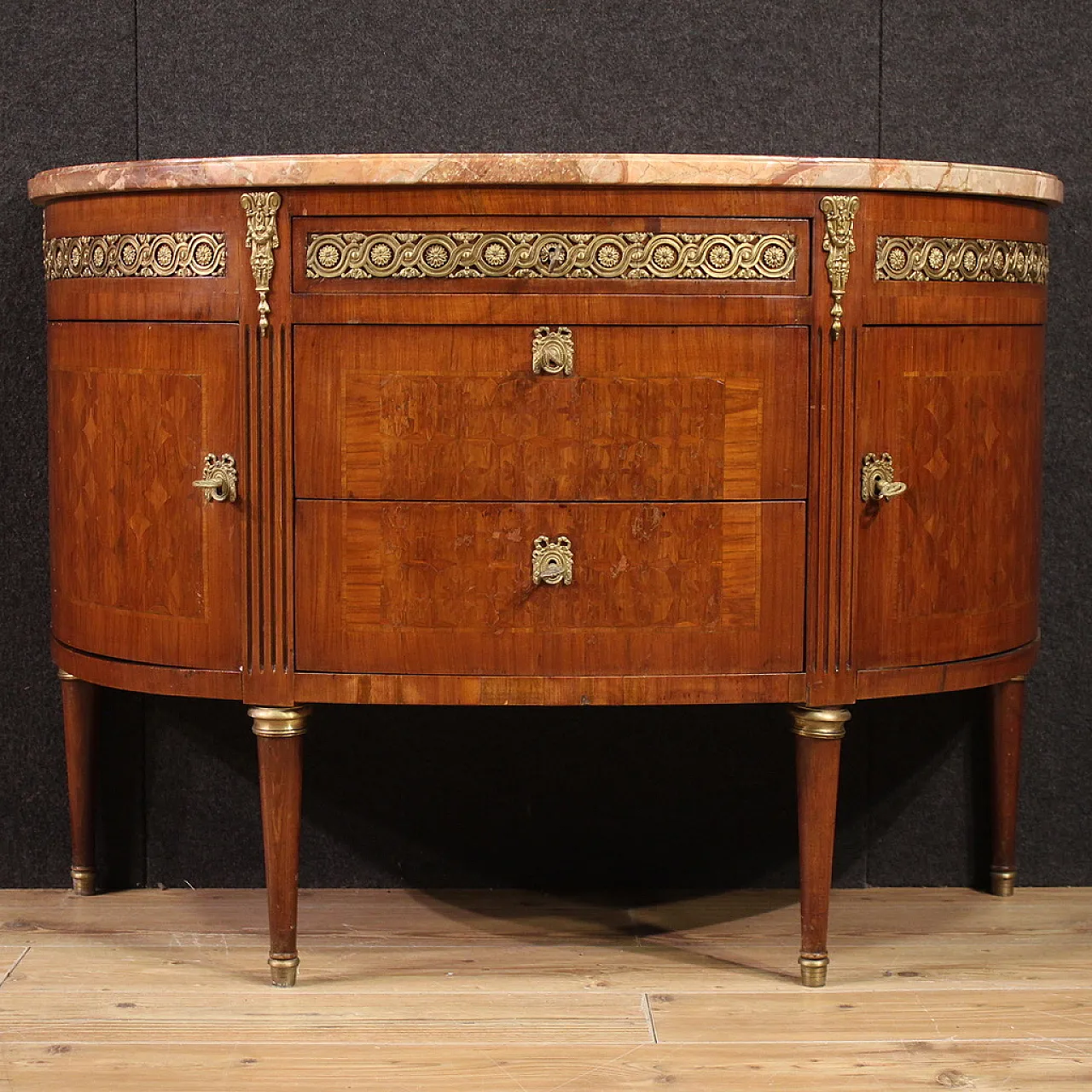 Comò italiano a mezzaluna in stile Luigi XVI, '900 3