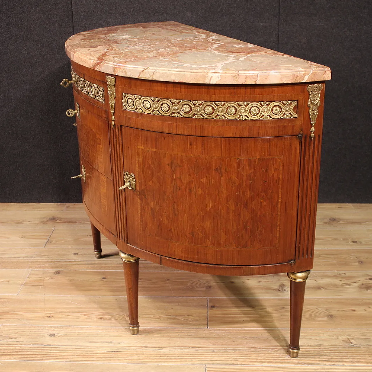 Comò italiano a mezzaluna in stile Luigi XVI, '900 4